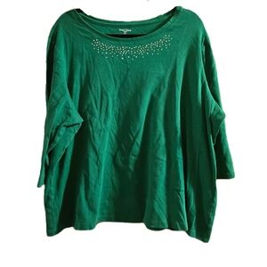 Studio Works 3X Studded Green Women's Top with 3/4 Sleeve